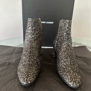 Saint Laurent Black Glitter Boots
